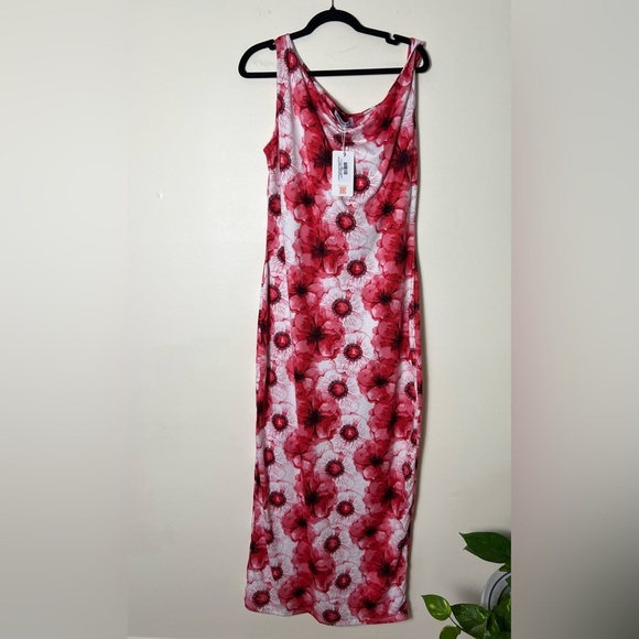 Rebdolls Womens Stephanie Knotted Sleeve Bodycon Floral Maxi Dress 1X Red Summer - Picture 12 of 16